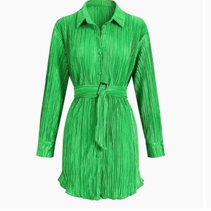 Commense Green Pleated Button-Up Dress